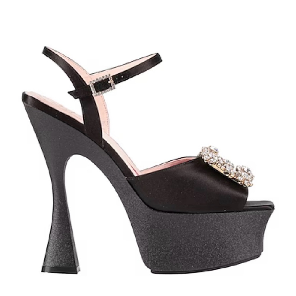 Roger Vivier Black Satin Platform Heels